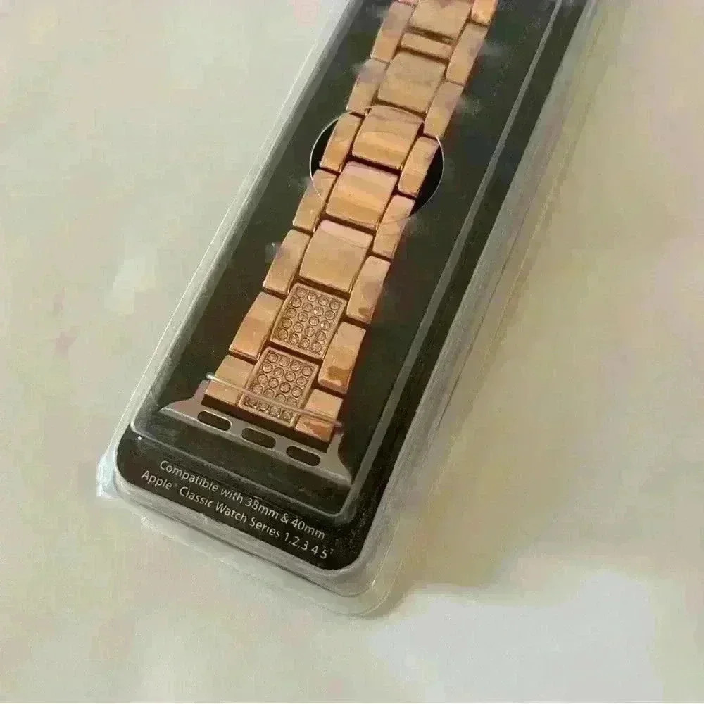 Rose Gold & Silver Apple Watch Band with faux diamonds - Picture 4 of 4